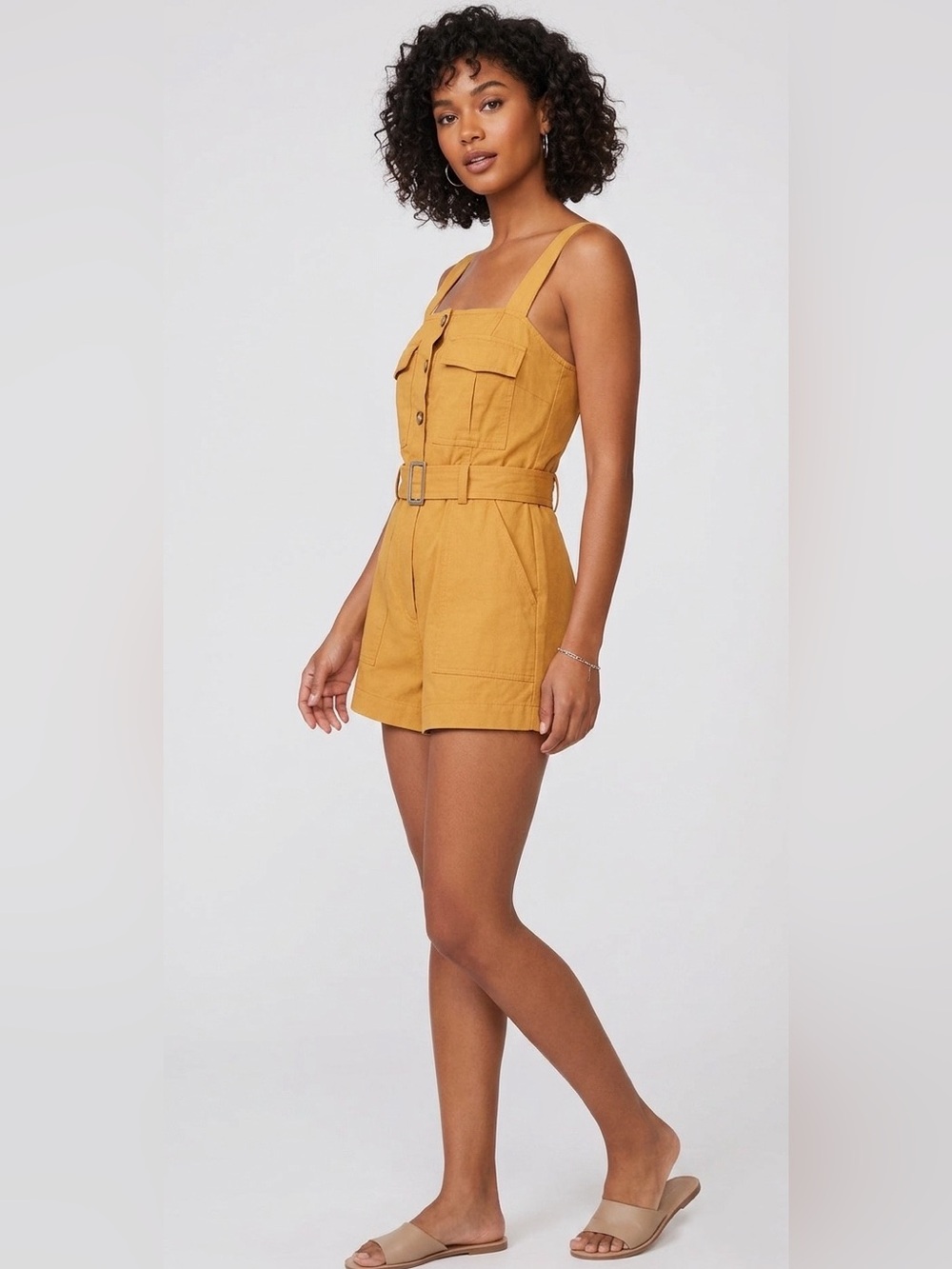 A.L.C. Gillian Sleeveless Belted Romper In Goldenrod Size S